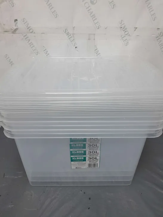 4 KLASS 30L CLEAR STORAGE BOXES WITH LIDS