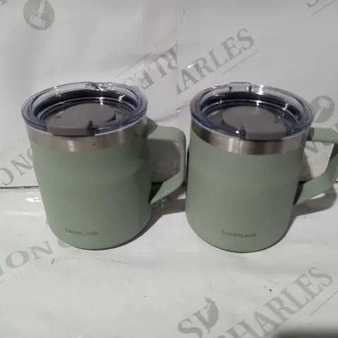 OUTLET LOCK & LOCK PAIR OF INSULATED STAINLESS STEEL MUGS WITH LID - GREY AND GREEN