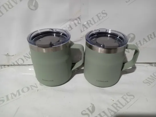 OUTLET LOCK & LOCK PAIR OF INSULATED STAINLESS STEEL MUGS WITH LID - GREY AND GREEN