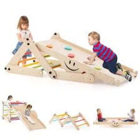 BOXED COSTWAY INDOOR WOODEN CLIMBING GYM SLIDING TRIANGLE LADDER TOY KIDS ADJUSTABLE HEIGHT