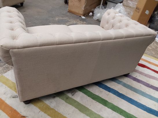 DESIGNER BEIGE FABRIC CHESTERFIELD STYLE 2 SEATER SOFA