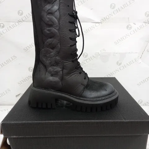 BOXED PAIR OF PAPCEI MAURICE CHAIN EMBOSSED MID BOOT IN BLACK - UK 5