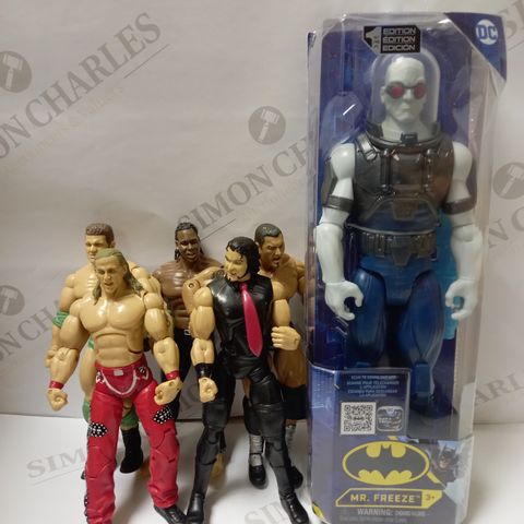 LOT OF ASSORTED TOY ACTION FIGURES TO INCLUDE DC MR FREEZE 12" 1ST EDITION, WWE SHAWN MICHAELS, WWE DAVE BATISTA, ETC.  
