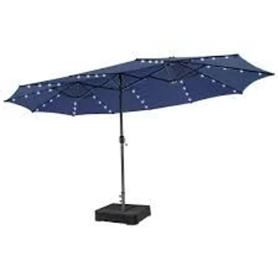 BOXED COSTWAY 450cm DOUBLE SIDED PATIO UMBRELLA WITH SOLAR LIGHTS - NAVY