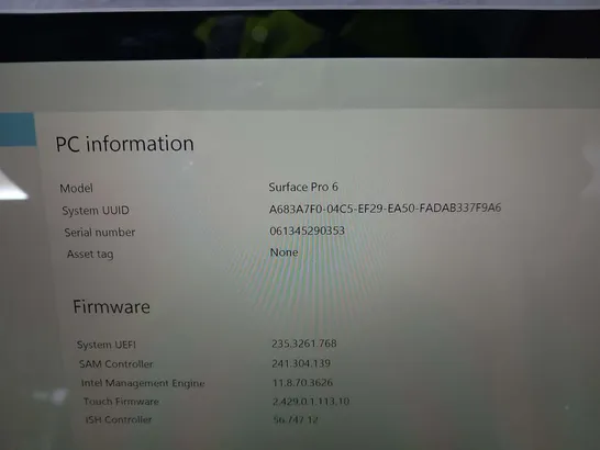 MICROSOFT SURFACE PRO 6 256GB