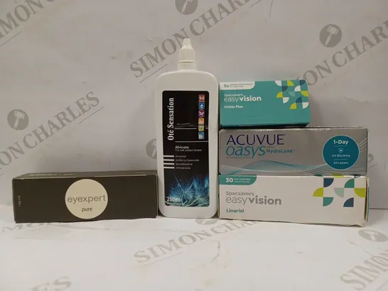 BOX OF APPROX 20 ASSORTED VISION CARE ITEMS TO INCLUDE -  SPECSAVERS EASY VISION LINEARIAL - OTE SENSATION ALL IN ONE - EYEXPERT PURE 1 A DAY ECT