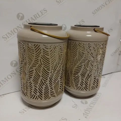 GARDEN REFLECTIONS SET OF 2 PATTERNED SOLAR LANTERNS, LEAF