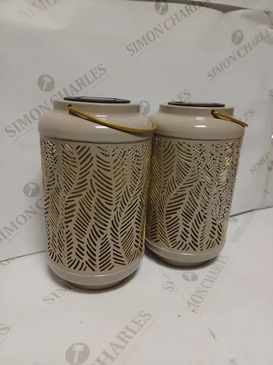 GARDEN REFLECTIONS SET OF 2 PATTERNED SOLAR LANTERNS, LEAF