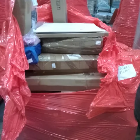 UNPROCESSED PALLET OF ASSORTED HOUSEHOLD GOODS TO INCLUDE FOLDABLE PIANO, CHAIR MATT FOR CARPET, AND CAR RACK ETC.