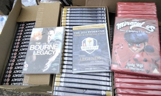 PALLET KF APPROXIMATELY 3600 NEW DVDS INCLUDING THE BOURNE LEGACY, RYDER CUP 2014 LEGENDS, MIRACULOUS TALES OF LADYBUG & CAT NOIR