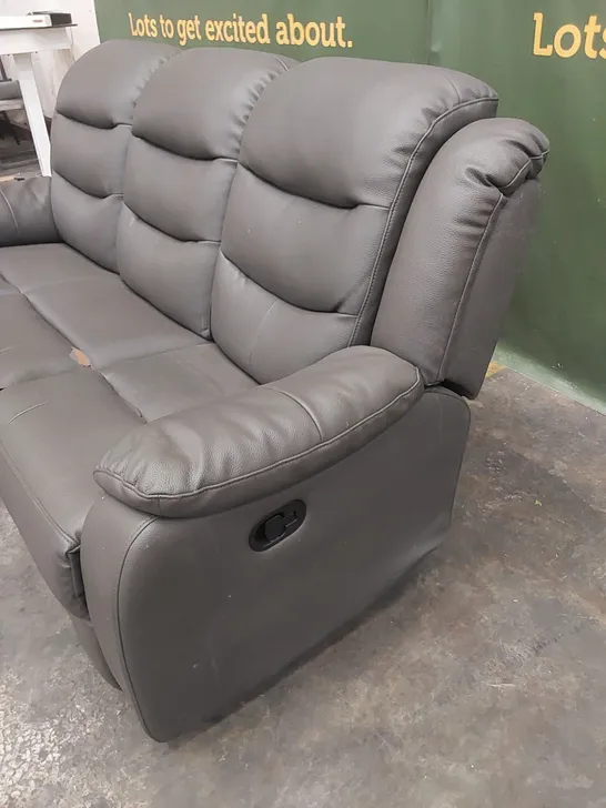 DESIGNER 3 SEATER MANUAL RECLINER LEATHER SOFA - GREY