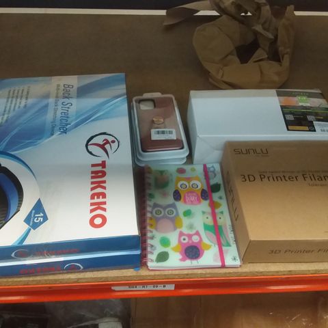 BOX OF ASSORTED HOMEWARE ITEMS SUCH AS PHONE CASES, 3D PRINTER FILAMENT, DIARIES ETC