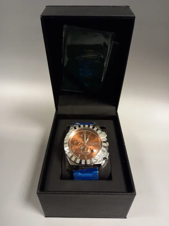 BOXED GAMAGES DISTINGUISH STEEL BRONZE DIAL WATCH 