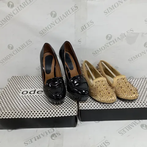 APPROXIMATELY 6 BOXED PAIRS OF ODEON SHOES TO INCLUDE FLATS IN SIZES 3, 4, 6 AND PLATFORM HEELS IN SIZE 3