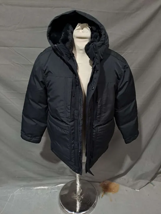 HOLLISTER HEAVY PADDED BLACK JACKET WITH HOOD - XS