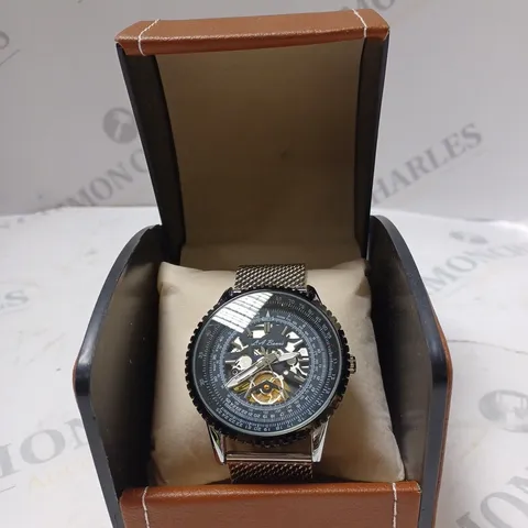 MEN’S LA BANUS SKELETON DIAL WATCH WITH SHARK MESH - STAINLESS STEEL STRAP - SILVER COLOUR