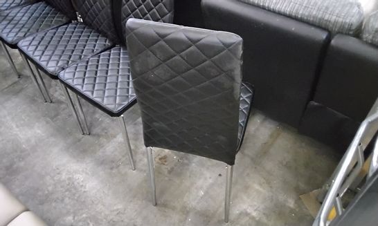 DESIGNER SET OF 6 SQUARE PATTERN BLACK FAUX LEATHER DINING CHAIRS WITH CHROME LEGS 