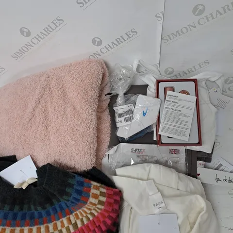 box of approx8 HOUSEHOLD AND CLOTHING ITEMS TO INCLUDE SIMPLY BEAUTY SINGLE HAIR EPILATOR, SFIXX ADHESIVE WALL HOOKS AND SEASALT CORNWALL JUMPER ETC