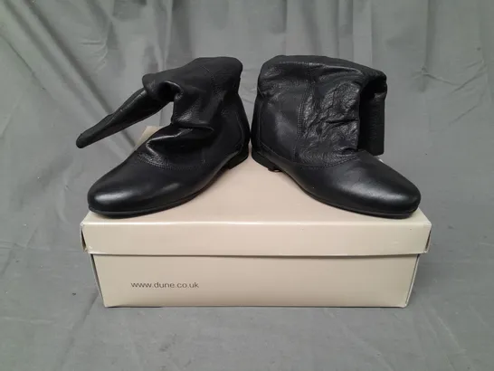 BOXED PAIR OF DUNE MELISSA SLOUCH CALF BOOTS IN BLACK EU SIZE 36