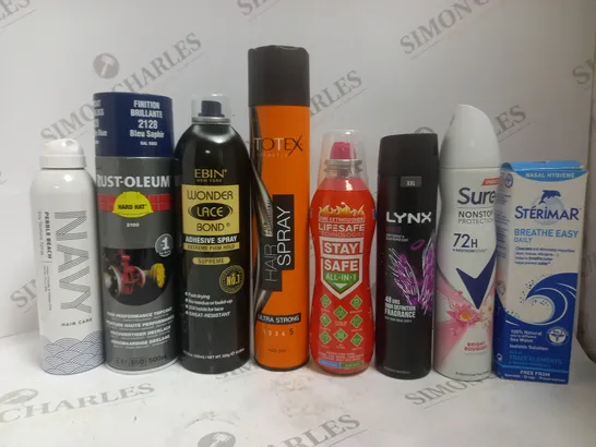 BOX OF APPROX 15 ASSORTED AEROSOLS TO INCLUDE EBIN ADHESIVE SPRAY, TOTEX HAIR SPRAY, LYNX DEODORANT, ETC 