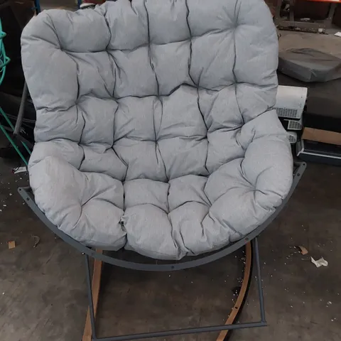 DESIGNER METAL ROCKING PATIO CHAIR WITH GREY CUSHION