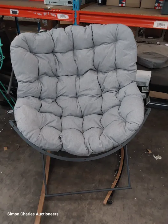 DESIGNER METAL ROCKING PATIO CHAIR WITH GREY CUSHION