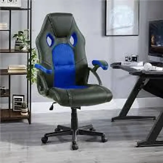 BOXED NEO BLUE FAUX LEATHER SWIVEL RACE OFFICE CHAIR (1 BOX)