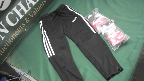 ADIDAS BLACK JOGGER BOTTOMS 9/10 WITH RED FOOTBALL SOCKS