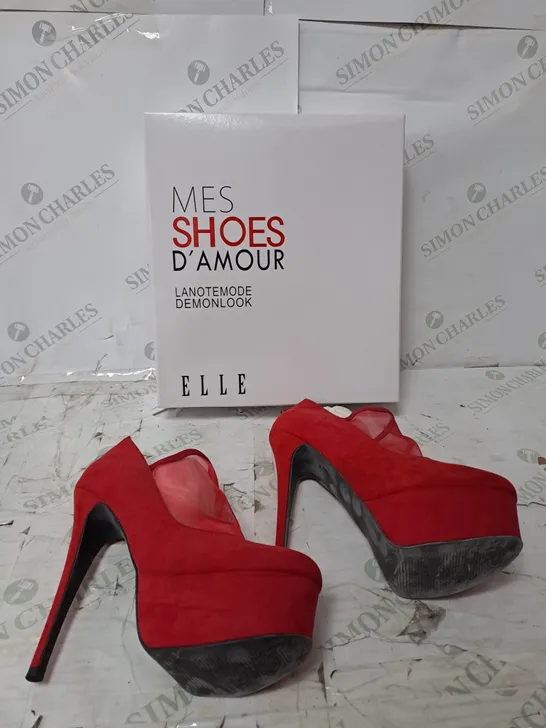 APPROXIMATELY 12 PAIRS  OF BOXED MES SHOES D'AMOUR DEMONLOOK HEELS RED - VARIOUS SIZES 