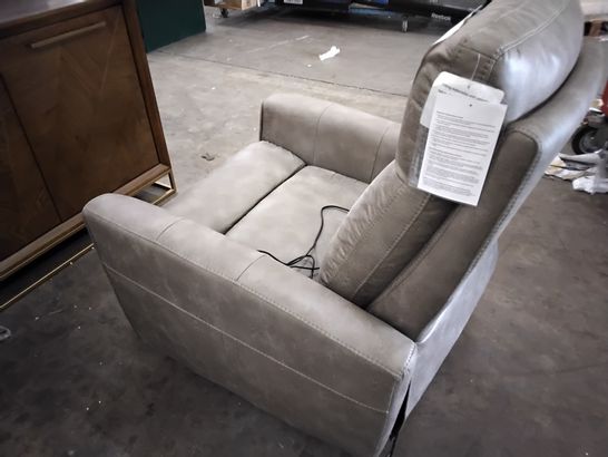 DESIGNER LIGHT BROWN LEATHER POWER RECLINING EASY CHAIR 