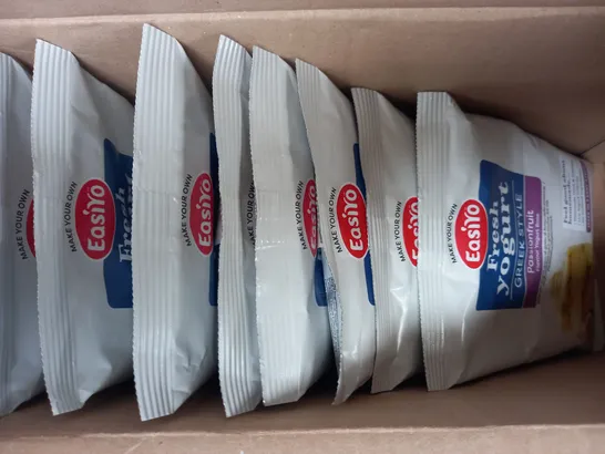 BOX OF APPROXIMATELY 10 PACKS OF EASIYO GREEK STYLE FRESH YOGURT BASE IN VARIOUS FLAVOURS