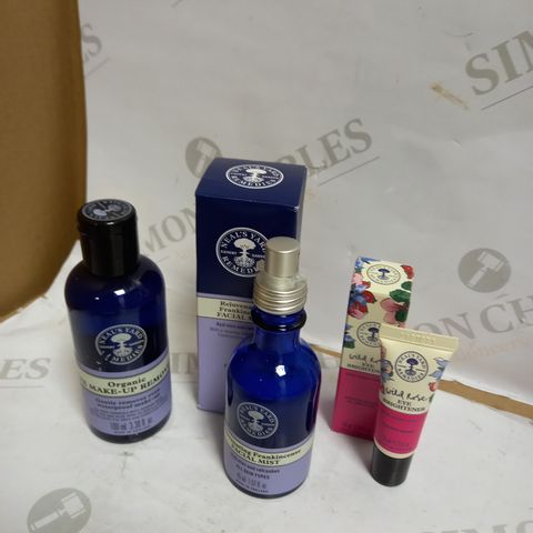 LOT OF 3 NEAL'S YARD REMEDIES PRODUCTS TO INCLUDE EYE MAKE-UP REMOVER, FACIAL MIST, EYE BRIGHTENER 