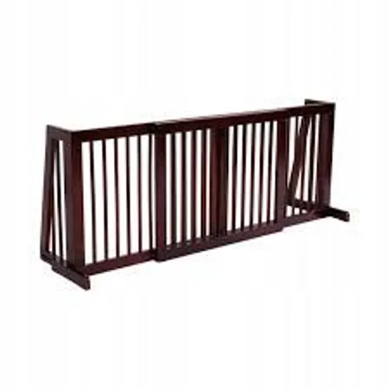 BOXED COSTWAY 24 INCH FOLDING WOODEN FREESTANDING PET GATE DOG GATE WITH 360° HINGE - COFFEE