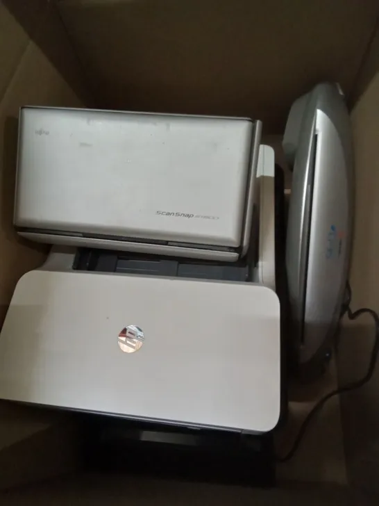 BOX OF ASSORTED ITEMS INCLUDING HP PRINTER, SCANSNAP S1500 AND REXEL LAMINATOR 