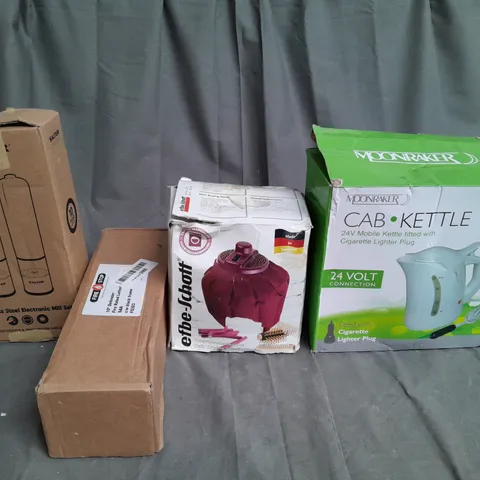 MEDIUM BOX OF ASSORTED HOUSEHOLD ITEMS TO INCLUDE ELECTRONIC MILL SET, KETTLE AND LUNCHBOX