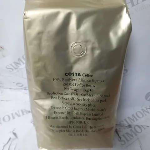 APPROXIMATELY NINE BAGS OF COSTA COFFEE 100% RAINFOREST ALLIANCE ESPRESSO ROASTED COFFEE BEANS 1KG