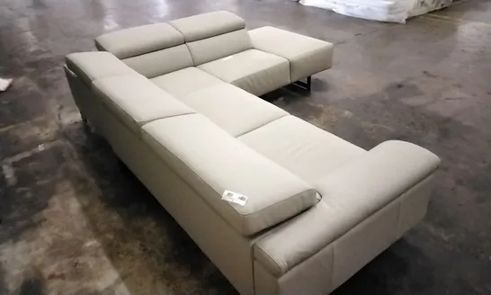 QUALITY ITALIAN DESIGNER MATILDA WHITE GREY LEATHER CORNER GROUP SOFA WITH POCKET SPRINGS AND CHROME LEGS 