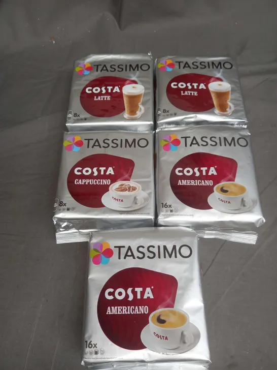 TASSIMO X5 PACKS COSTA COFFEE PODS IN LATTE, AMERICANO AND CAPPUCCINO