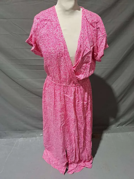 JOULES PLUNGE MIDI DRESS IN PINK PRINT SIZE 12