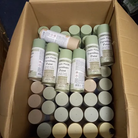 BOXED LOT OF APPROX 50 PAINT FACTORY CHALK FINISH FURNITURE PAINT 400ML