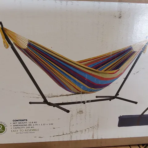 BOXED DOUBLE CLASSIC HAMMOCK WITH STAND IN BLUE LAGOON (1 BOX)