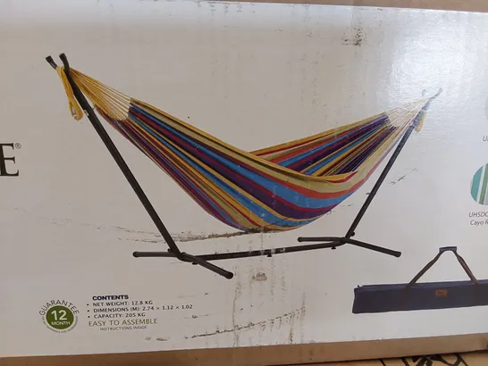 BOXED DOUBLE CLASSIC HAMMOCK WITH STAND IN BLUE LAGOON (1 BOX)