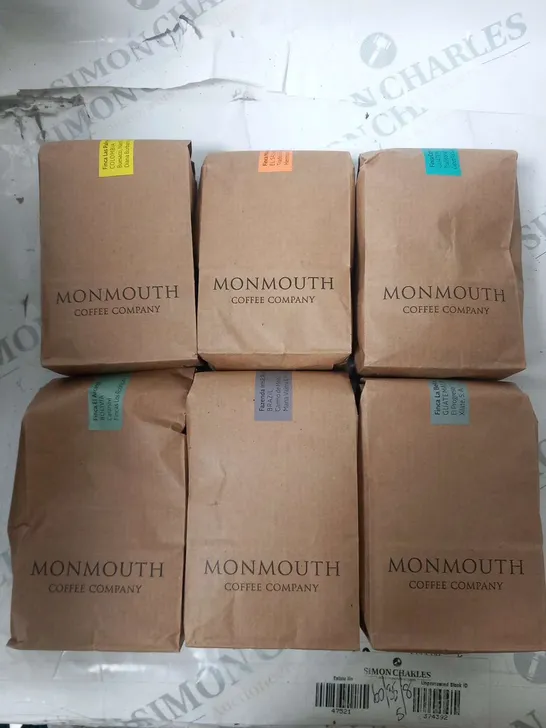 SIX BAGS OF ASSORTED MONMOUTH COFFEE COMPANY 250G FILTER COFFEE