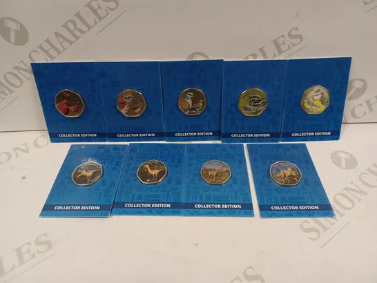 BOX TO CONTAIN APPROX. 9 X ASSORTED COLLECTORS MEDALS & COINS. BIRD & DINOSAUR THEMED. 