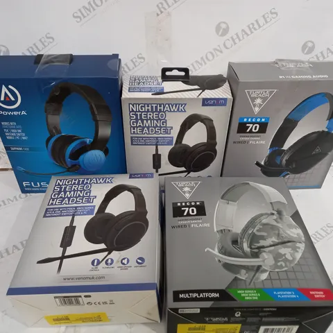 FIVE ASSORTED PAIRS OF BOXED GAMING HEADSETS, TWO INCLUDE TURTLE BEACH RECON 70 AND VENOM NIGHTHAWK 