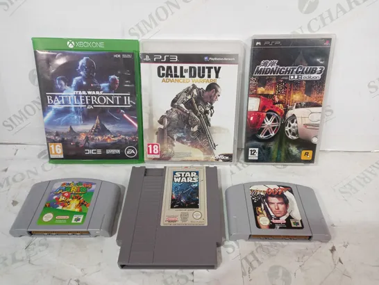 LOT OF APPROXIMATELY 5 ASSORTED VIDEO GAMES FOR VARIOUS PLATFORMS TO INCLUDE SUPER MARIO 64 (N64), STAR WARS BATTLEFRONT II (XBOX ONE), CALL OF DUTY ADVANCED WAREFARE (PS3), ETC