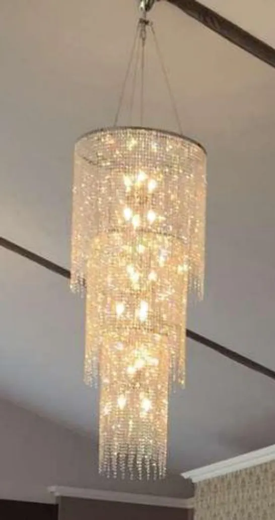 DESIGNER THREE TIER CHANDELIER WITH CRYSTAL DROPLETS H 2000MM(+900MM CHAIN) D 800/600/400MM