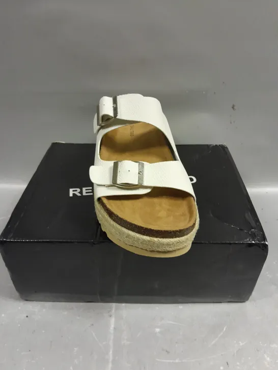 BOXED PAIR OF READY SALTED TWIN STRAP FLATFORM SANDALS - 7