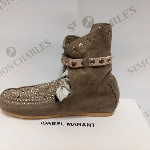 BOXED PAIR OF ISABEL MARANT MORLEY STUDDED SHOES TAUPE SIZE 37