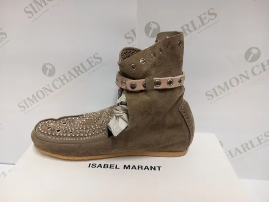 BOXED PAIR OF ISABEL MARANT MORLEY STUDDED SHOES TAUPE SIZE 37